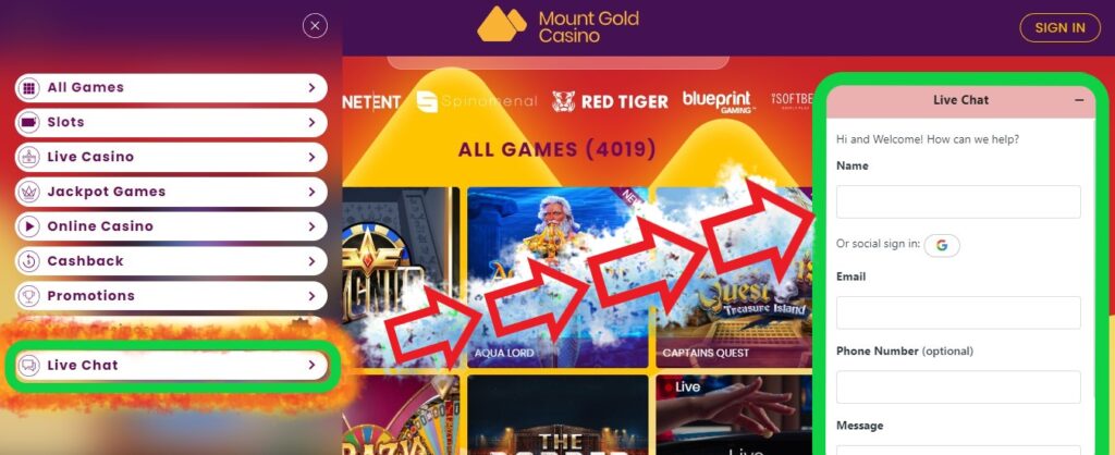 MountGold Casino LiveChat