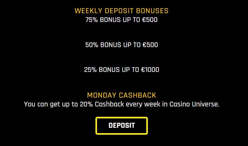 Casino Universe Deposit Bonus