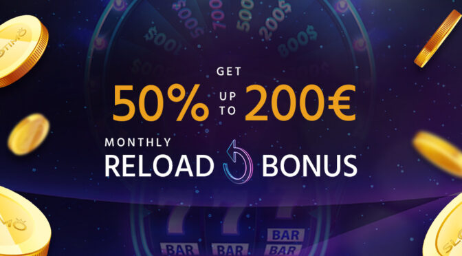 Slotimo - 50% op til €200 Reload Bonus