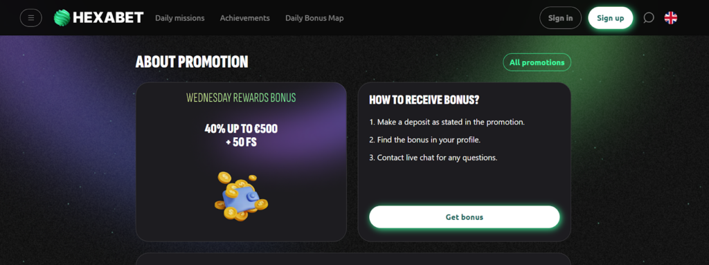 Hexabet casino bonus