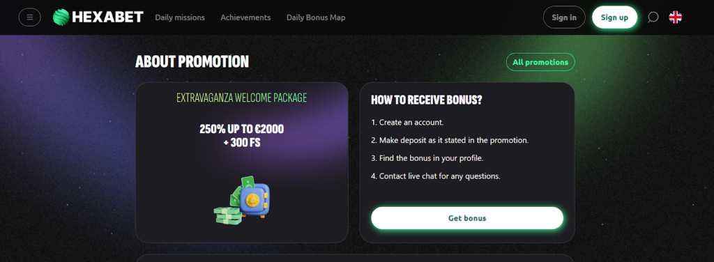 Hexabet casino welcome bonus