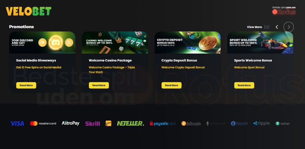 velobet udenlandske casino bonusser